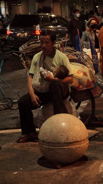Situatie Van Malioboro Street Nacht Met Straatverkoper Bezoeker — Stockfoto