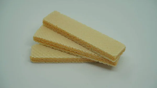 Tasty Wafer Sticks White Background Flat Lay Sweet Food — 스톡 사진