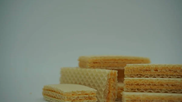 Gustosi Bastoncini Wafer Sfondo Bianco Posa Piatta Alimenti Dolci — Foto Stock