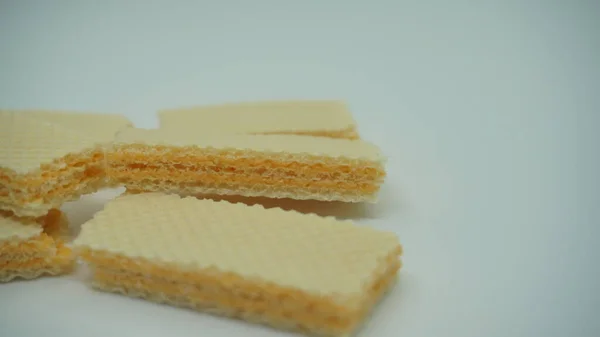 Tasty Wafer Sticks White Background Flat Lay Sweet Food — Photo