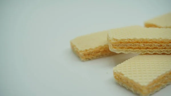 Tasty Wafer Sticks White Background Flat Lay Sweet Food — 图库照片