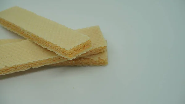 Tasty Wafer Sticks White Background Flat Lay Sweet Food — Stock Photo, Image