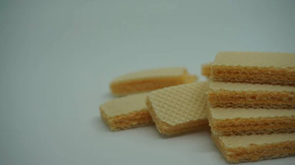 Palitos Wafer Saborosos Fundo Branco Flat Lay Comida Doce — Fotografia de Stock