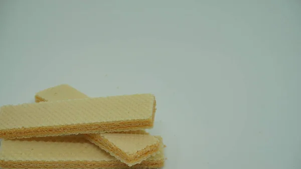 Tasty Wafer Sticks White Background Flat Lay Sweet Food — Φωτογραφία Αρχείου