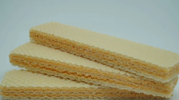 Tasty Wafer Sticks White Background Flat Lay Sweet Food — 图库照片