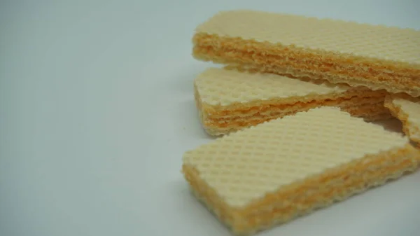 Tasty Wafer Sticks White Background Flat Lay Sweet Food — Stock Fotó