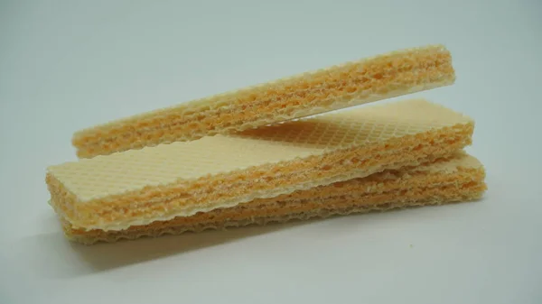 Tasty Wafer Sticks White Background Flat Lay Sweet Food — 스톡 사진