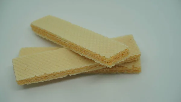 Tasty Wafer Sticks White Background Flat Lay Sweet Food — Foto de Stock