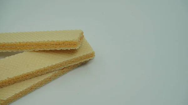 Tasty Wafer Sticks White Background Flat Lay Sweet Food — Stock Fotó