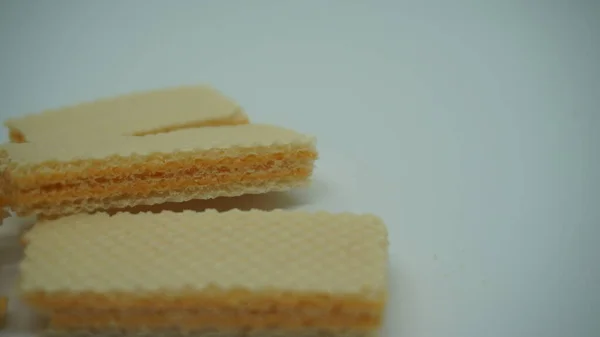 Tasty Wafer Sticks White Background Flat Lay Sweet Food — ストック写真