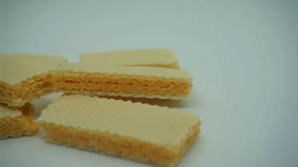 Tasty Wafer Sticks White Background Flat Lay Sweet Food — Zdjęcie stockowe