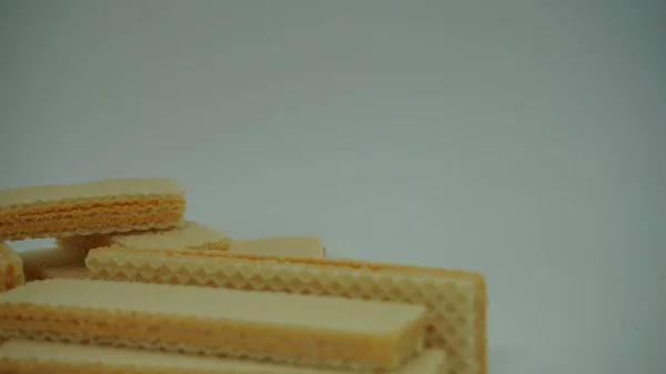 Tasty Wafer Sticks White Background Flat Lay Sweet Food — Stockfoto