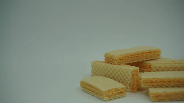 Tasty Wafer Sticks White Background Flat Lay Sweet Food — ストック写真