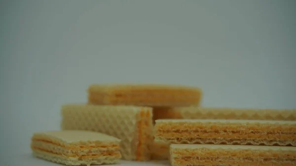Tasty Wafer Sticks White Background Flat Lay Sweet Food — Foto de Stock