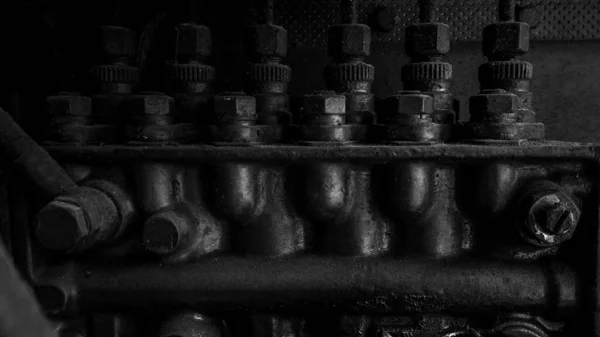 Close Old Rusty Generator Engine Black White Photo — Fotografia de Stock