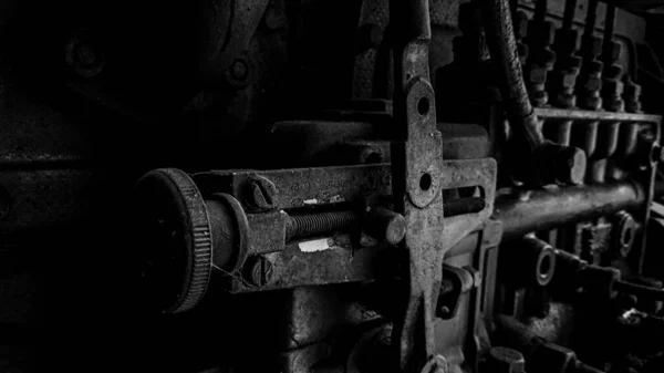 Close Old Rusty Generator Engine Black White Photo —  Fotos de Stock