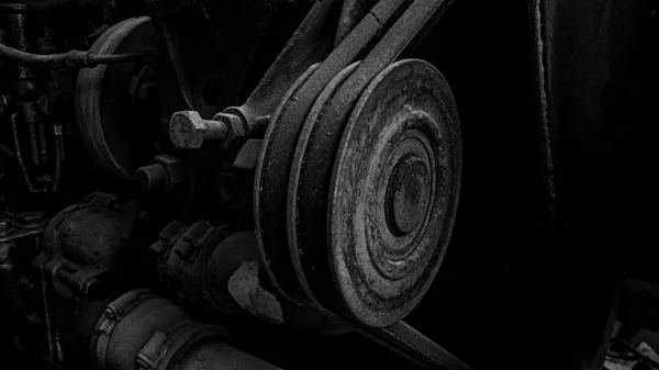 Close Old Rusty Generator Engine Black White Photo — Foto Stock