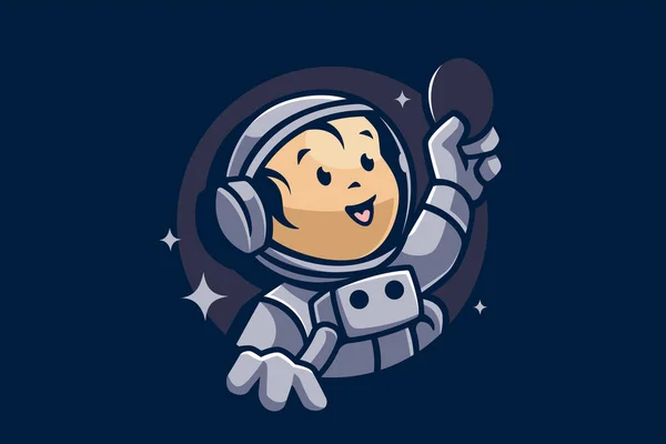 Little Astronaut Baby Holding Coin Ilustração — Vetor de Stock