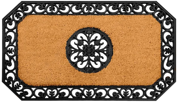 Black Silver Zig Zag Classic Rubber Zute Coir Doormat — Stock Photo, Image