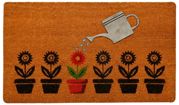 Modern Welcome Zute Doormat Small Black Plants Watering Colorful Plant — ストック写真