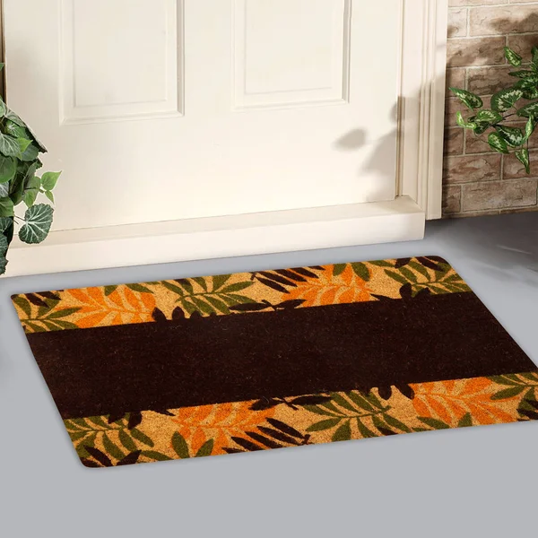 Beautiful Colorful Leaf Printed Welcome zute doormat outside home with yellow flowers and leaves