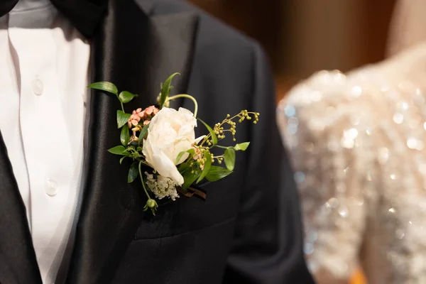 Boutonniere Til Brudgommen Begrepet Ekteskap Familieforhold – stockfoto