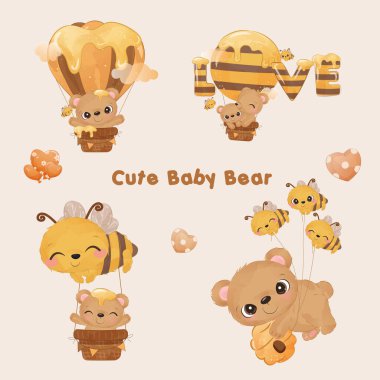 Çiçekli, suluboyalı şirin karalama hayvanları.