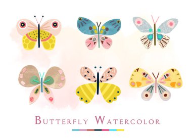 Çiçek & kelebek illüstrasyon vektörü ayarlandı