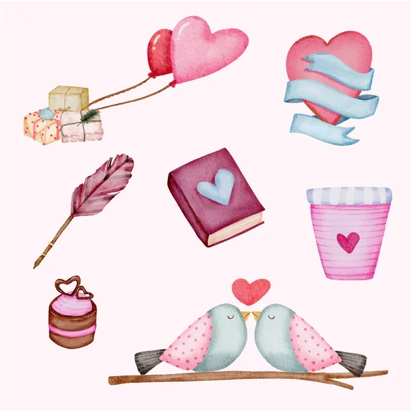 Watercolor Valentine Day Element Collection — ストックベクタ