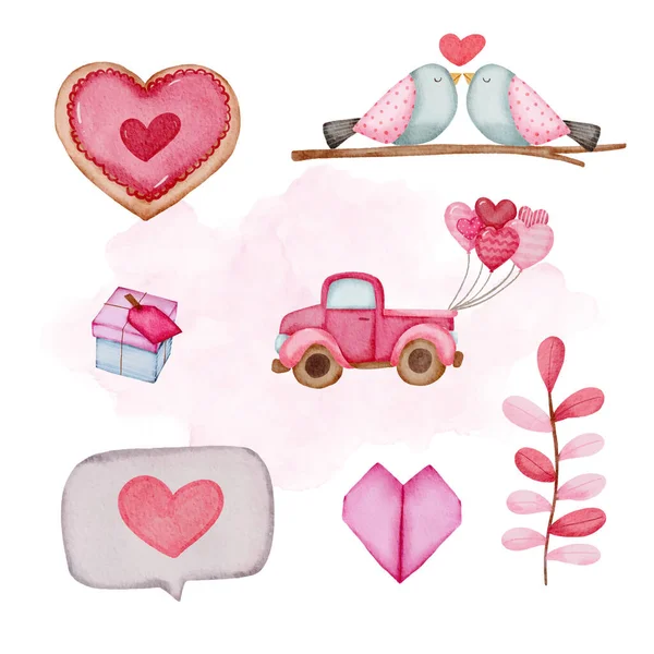 Watercolor Valentine Day Element Collection — ストックベクタ