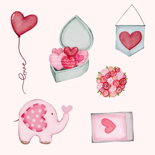 Watercolor Valentine Day Element Collection — ストックベクタ