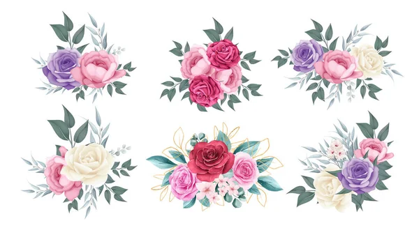 Akvarell Rózsaszín Virágcsokor Kollekció — Stock Vector