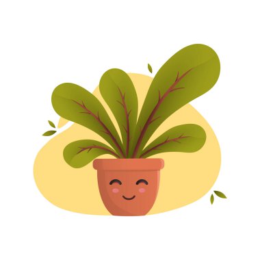 İçerideki sevimli mutlu ifade bitkisel vektör çizimi.