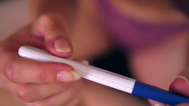 Young Woman Checks Pregnancy Test Stares Desperately Camera — Stock Video