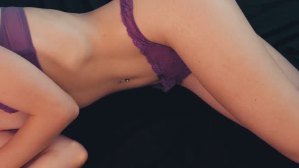 Steady Cam Beautiful Woman Lying Bed Underwear Winking Camera — Stok Video
