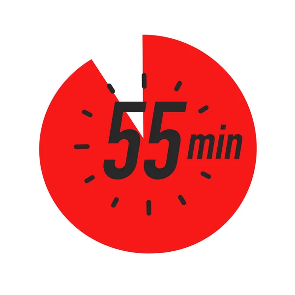 55 minutes timer symbol red color style — Stock Vector