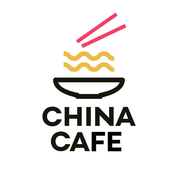 Kina café logotyp med nudlar modern linje stil — Stock vektor