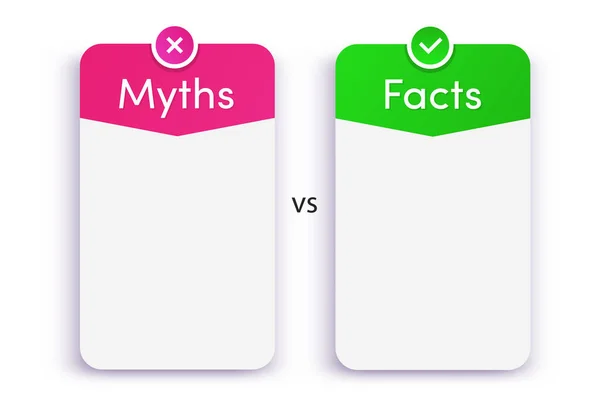 Mitos vs kartu fakta Gaya modern terisolasi pada latar belakang putih - Stok Vektor