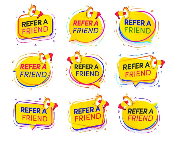 Refer a friend banner with loudspeaker set — Stock Vector