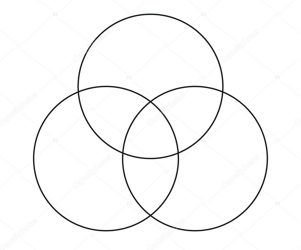 Venn diagram chart vector template three circle hand draw line style for presentation, start up project, business strategy, theory basic operation, infographic, logic analysis. 10 eps