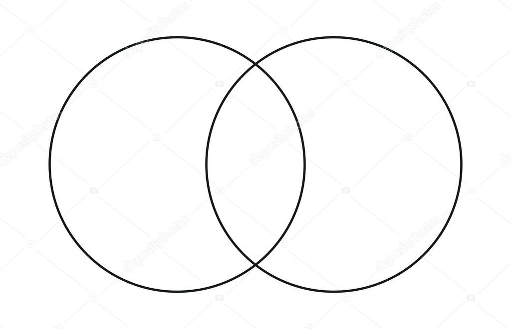 Venn diagram chart vector template two circle hand draw line style for presentation, start up project, business strategy, theory basic operation, infographic, logic analysis. 10 eps