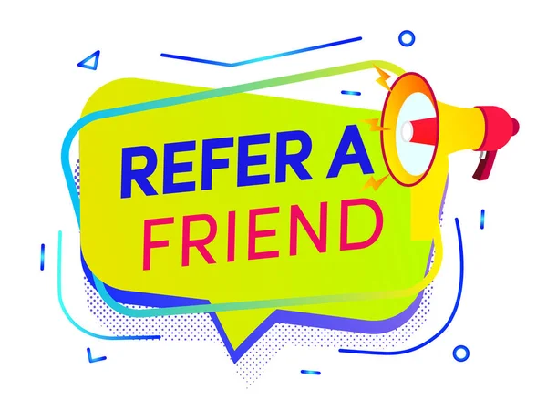 Refer a friend banner with megaphone — Stock Vector