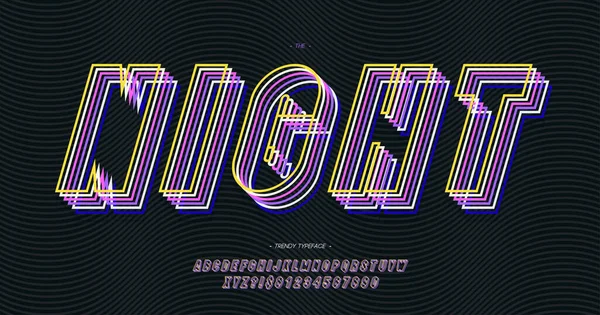 Vector night font 3d neon style trendy typography — Stock Vector