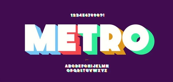 Vector metro fuente estilo 3d tipografía moderna — Vector de stock