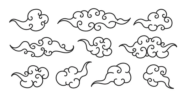 Nube tibetana conjunto elegante estilo línea color negro — Vector de stock