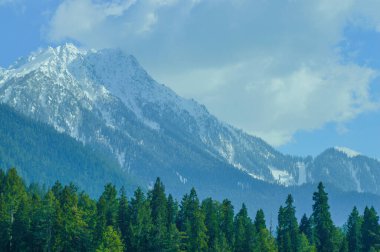 Himalaya mountain at Kashmir. Snow village at Gulmarg in India. Landscape of beautiful nature of Himalaya mountain at sky.