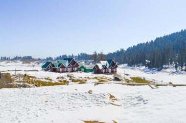 Himalaya mountain at Kashmir. Snow village at Gulmarg in India. Landscape of beautiful nature of Himalaya mountain at sky.