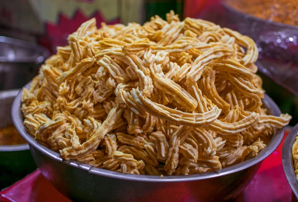 Gujarati Festival Food Sev Gathiya Champakali Namkeen Sweet Background Image — Stockfoto
