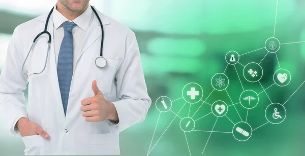 Doctor with the virtual health care symbols 3D rendering, medical images, health images