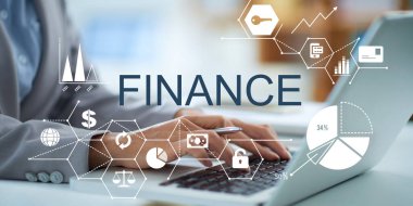 businessman sitting at desk working on laptop computer, credit score, finance, investment and loan abstraction